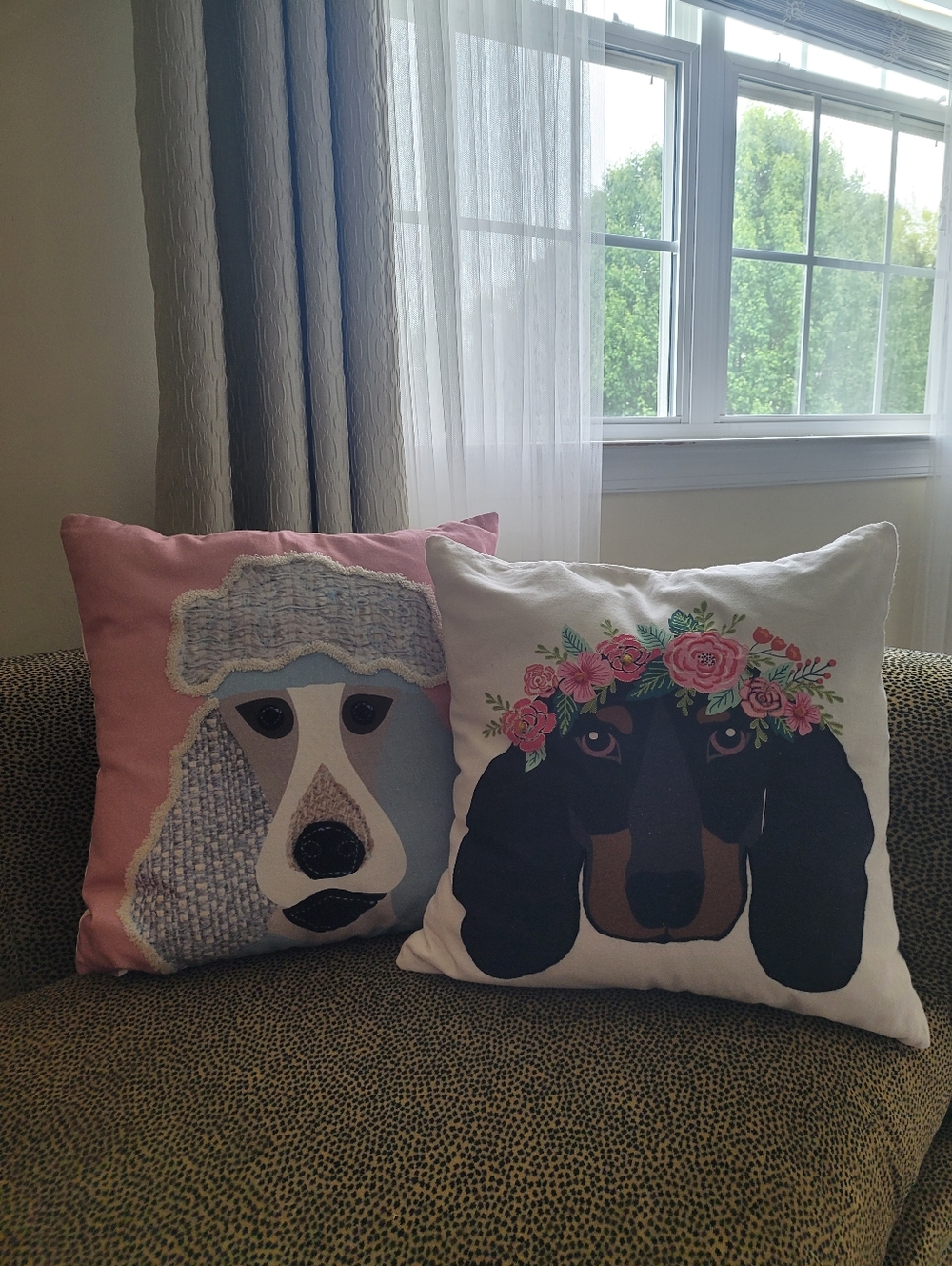 Saatvik Decorative Pillows . Lot Of 2. Hound and Poodle Embroidered Pillows.